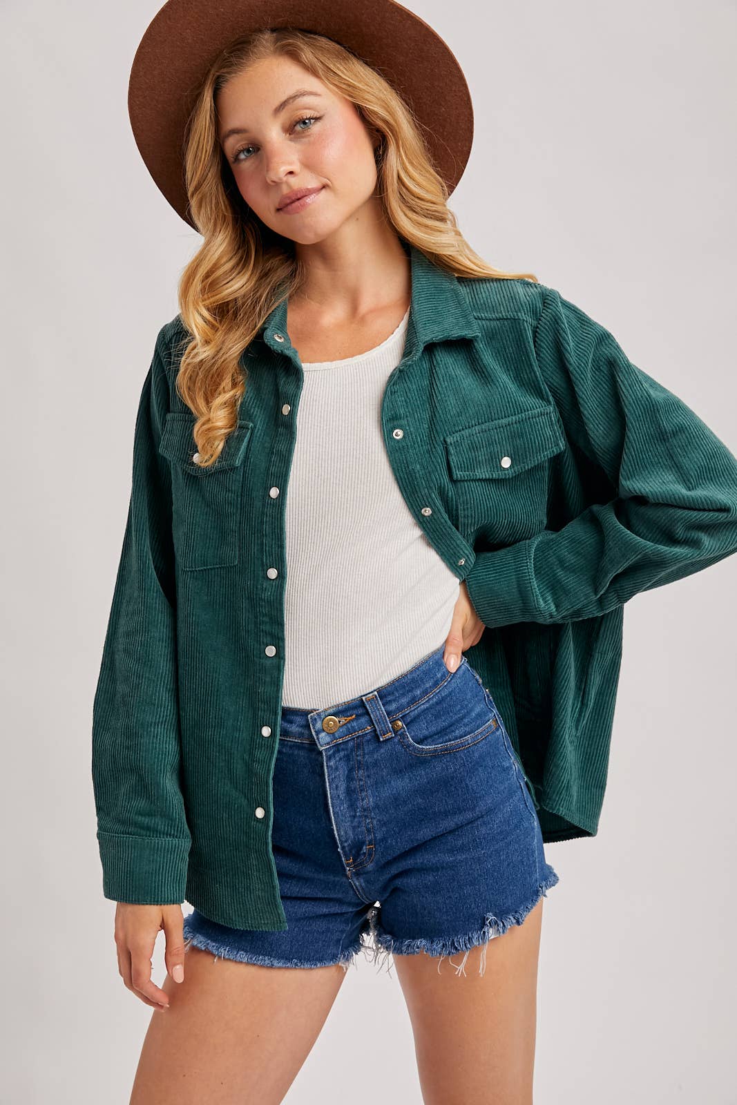 CORDUROY BUTTON DOWN SHACKET WITH POCKETS