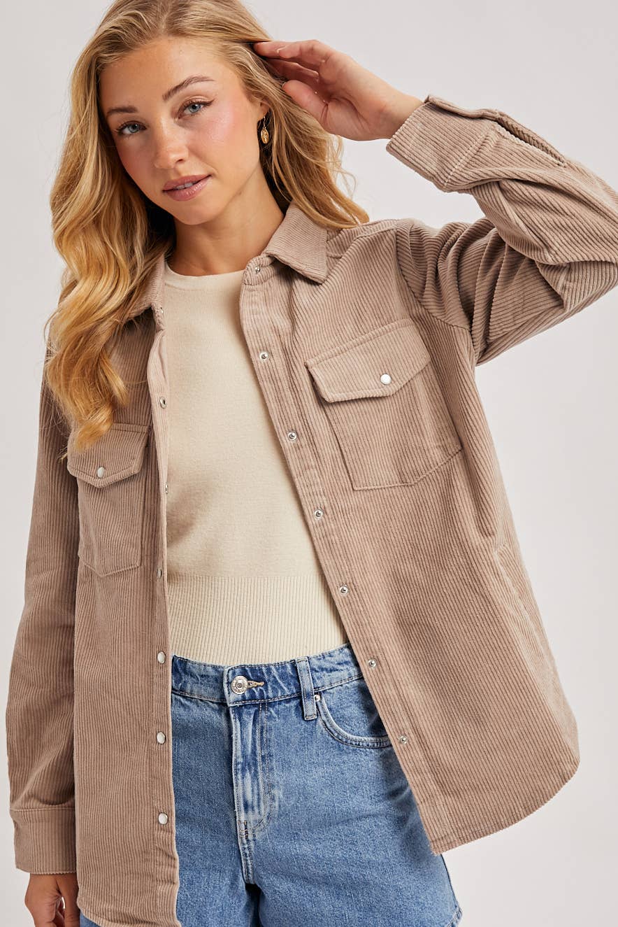 CORDUROY BUTTON DOWN SHACKET WITH POCKETS