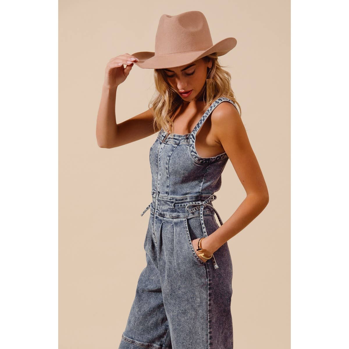 BACK CUTOUT ZIP UP DENIM JUMPSUIT OVERALLS