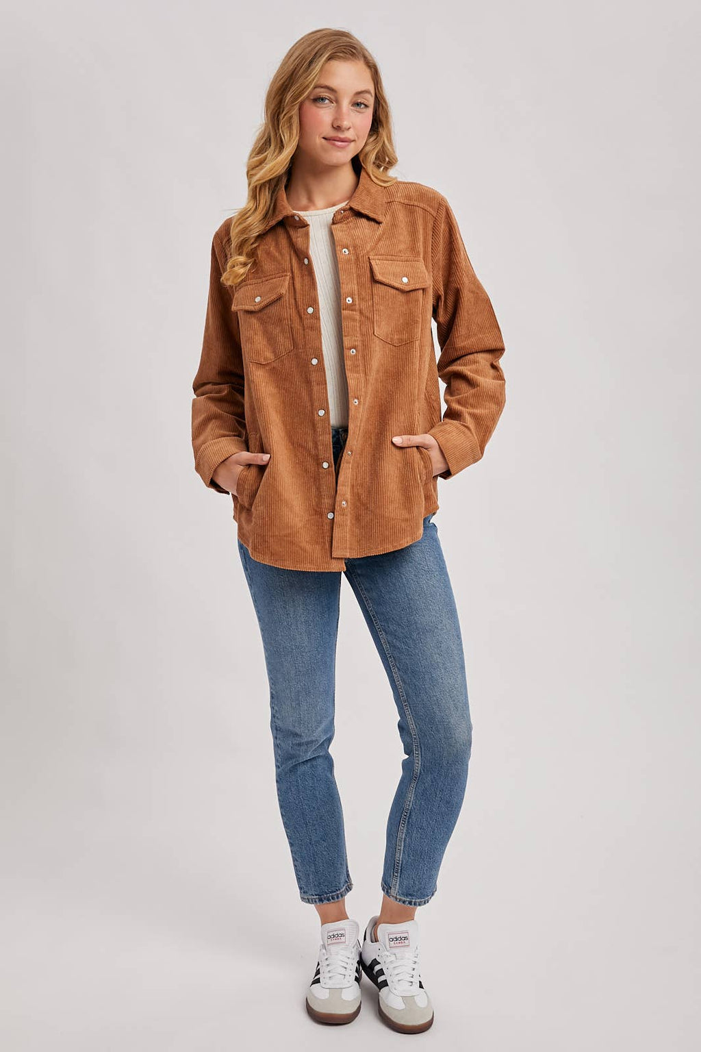 CORDUROY BUTTON DOWN SHACKET WITH POCKETS