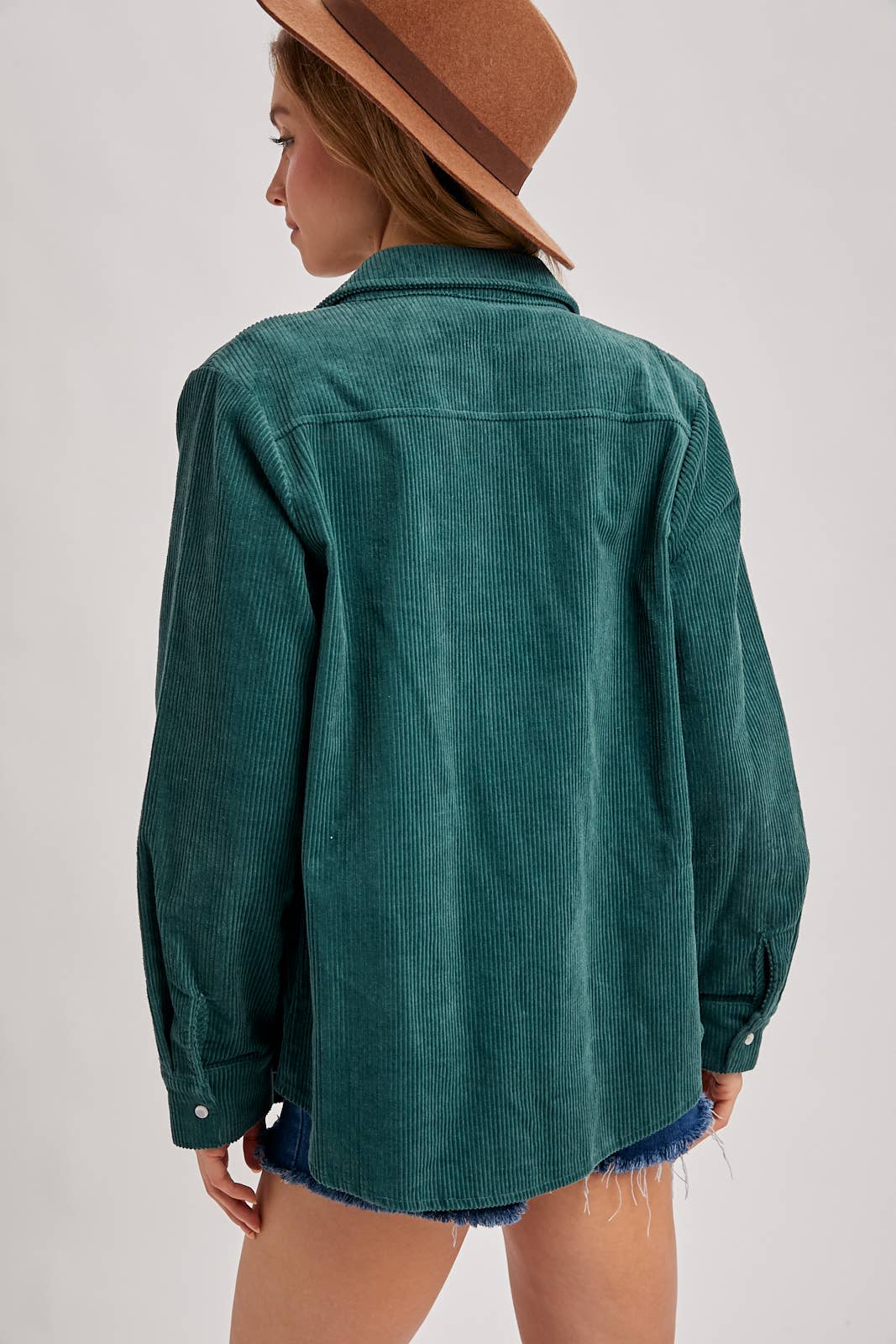 CORDUROY BUTTON DOWN SHACKET WITH POCKETS