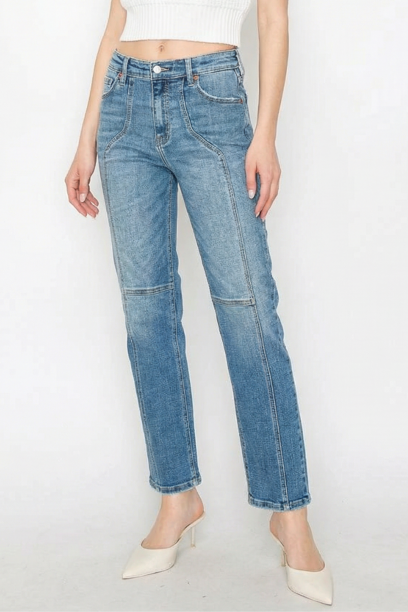 WESTERN DETAILING HIGH RISE STRAIGHT LEG JEANS