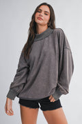 Oversized Mock Neck Washed Sweatshirt