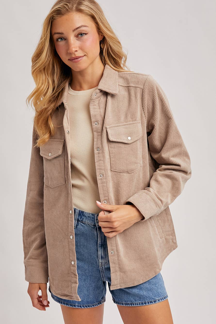 CORDUROY BUTTON DOWN SHACKET WITH POCKETS
