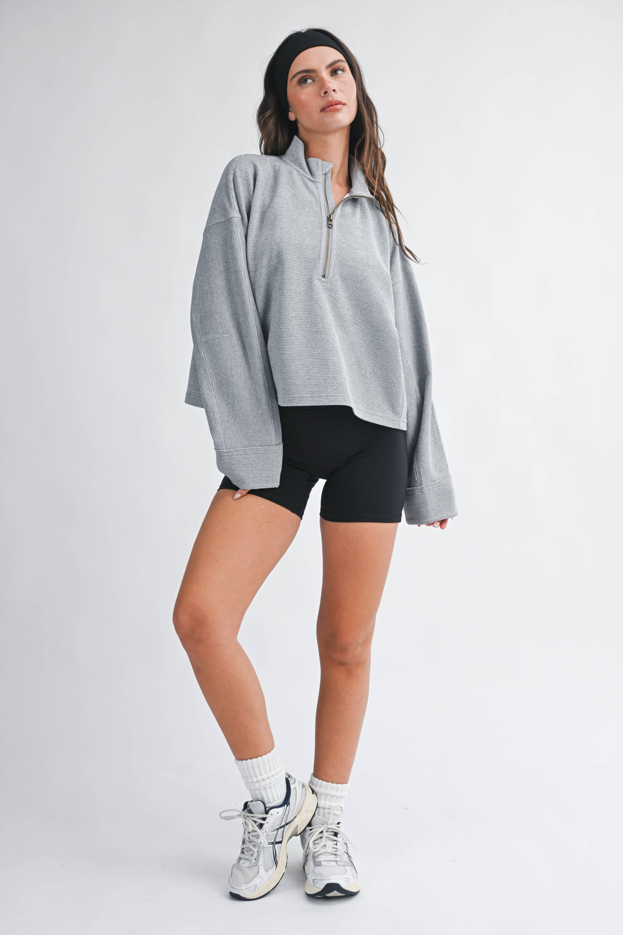 Ribbed Half Zip Cropped Pullover