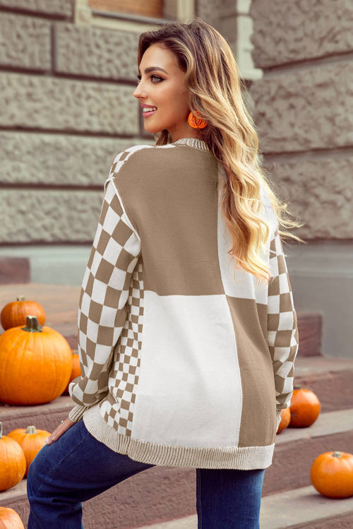 Checkered Open Front Drop Shoulder Cardigan | S-4X