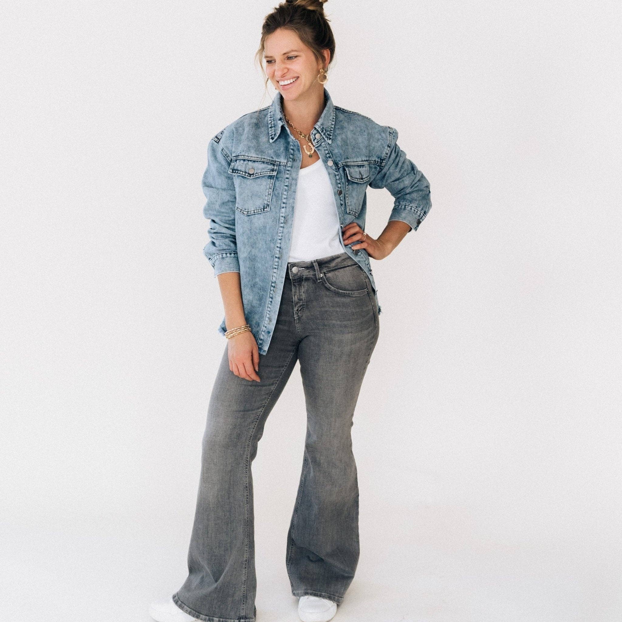 Blue Raw Hem Denim Jean Jacket - Women