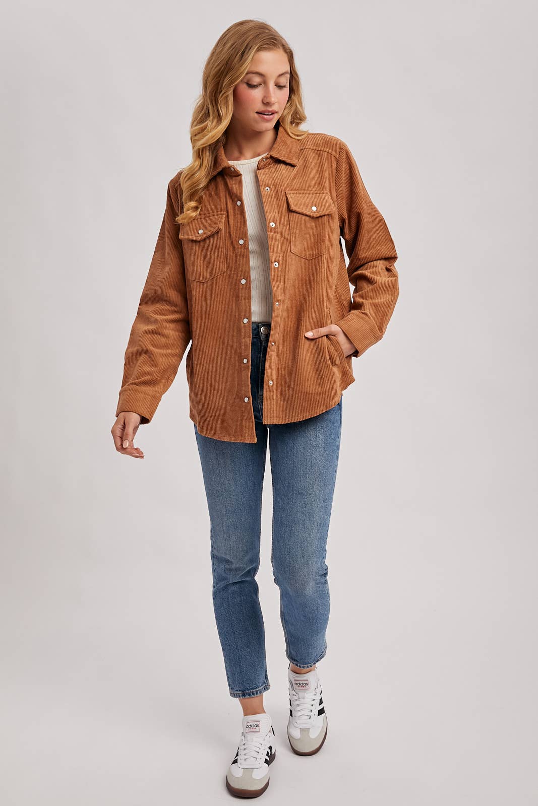 CORDUROY BUTTON DOWN SHACKET WITH POCKETS