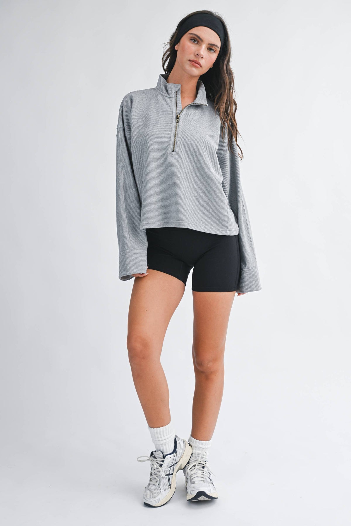 Ribbed Half Zip Cropped Pullover
