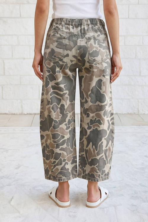 Camo Print Patch Pocket Cropped Wide Leg Jeans 4-4X