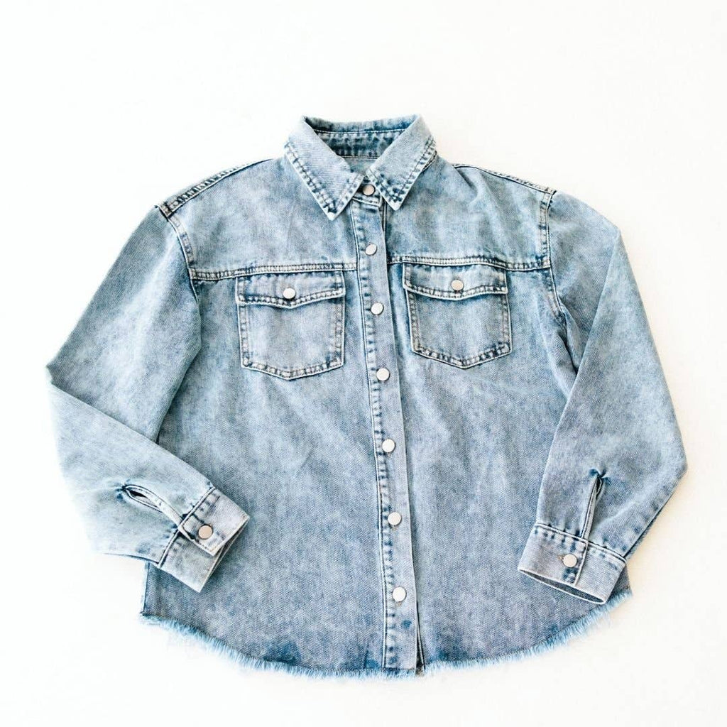 Blue Raw Hem Denim Jean Jacket - Women