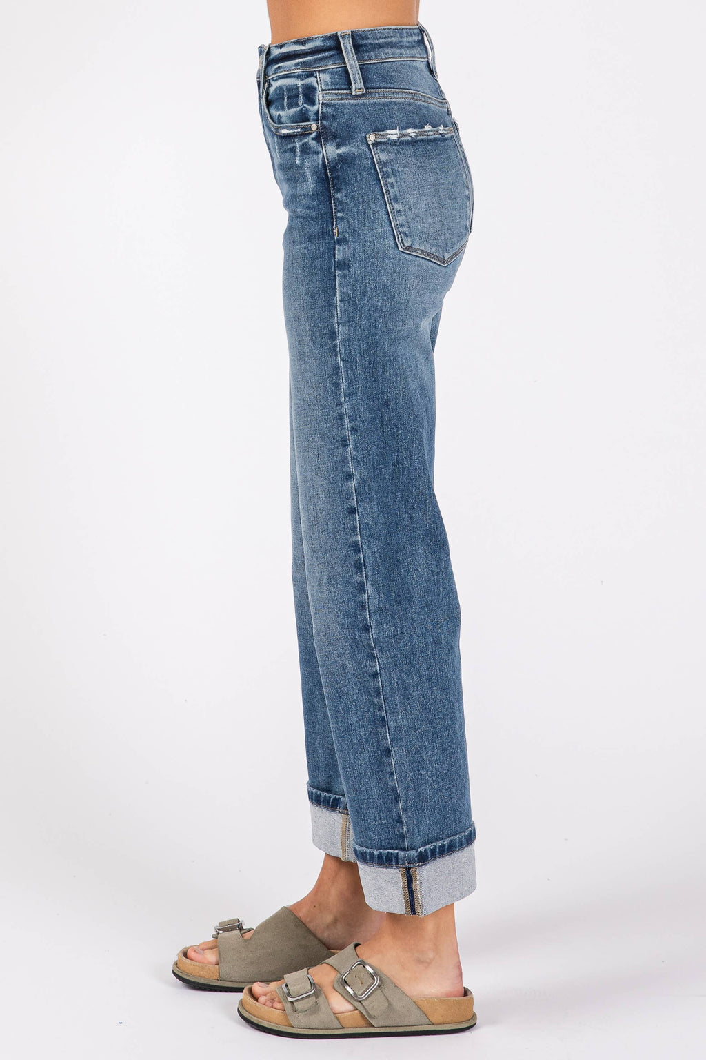MID HIGH RISE STRETCH RELAXED STRAIGHT W/ CUFFED HEM