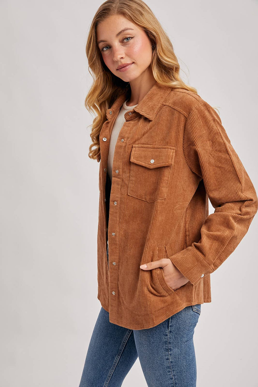 CORDUROY BUTTON DOWN SHACKET WITH POCKETS