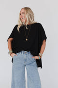 Moon Glow Texture Knit Top - Black