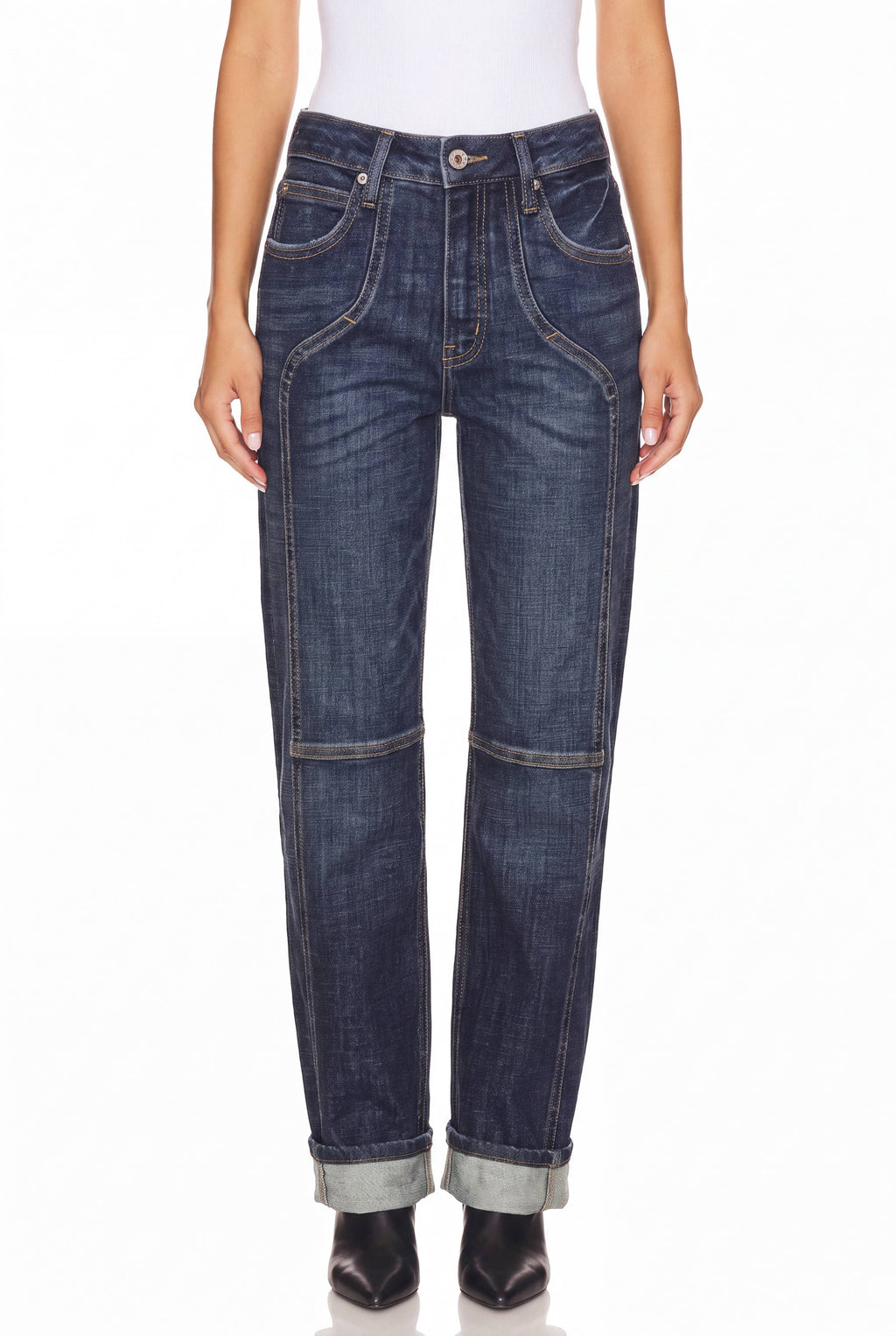 HIGH RISE TUMMY CONTROL WESTERN DETAILING STRAIGHT LEG JEANS