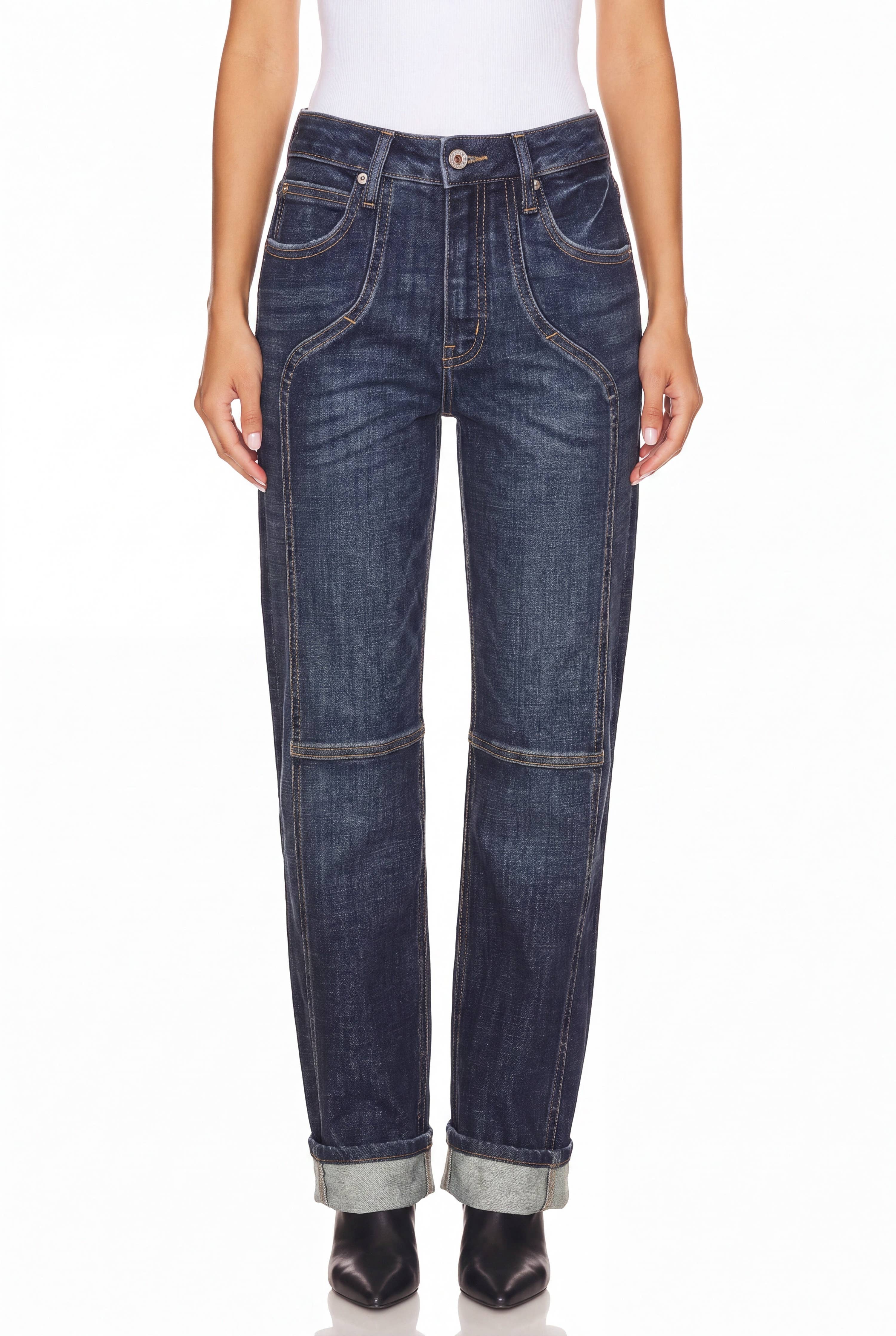 HIGH RISE TUMMY CONTROL WESTERN DETAILING STRAIGHT LEG JEANS