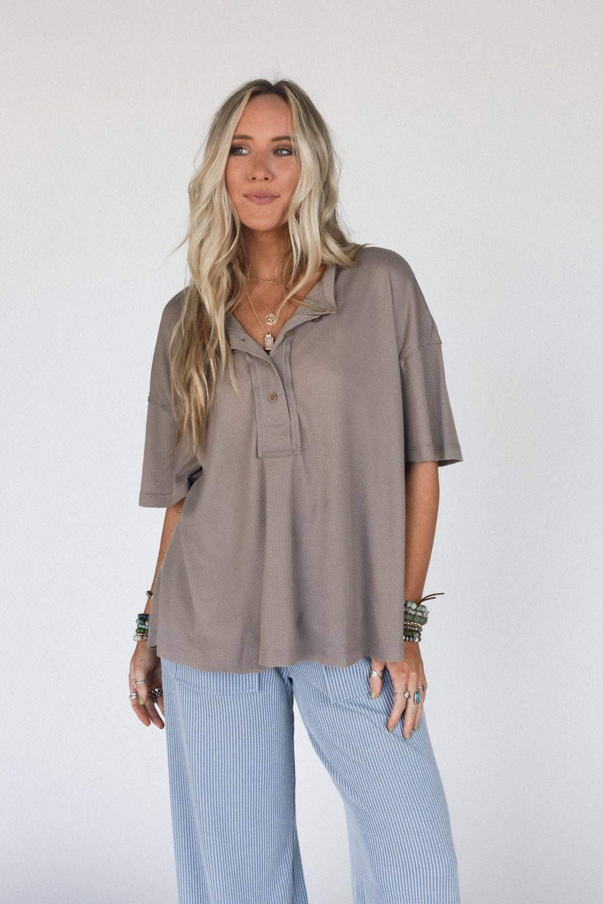 Soft Plume Henley Top - Mocha
