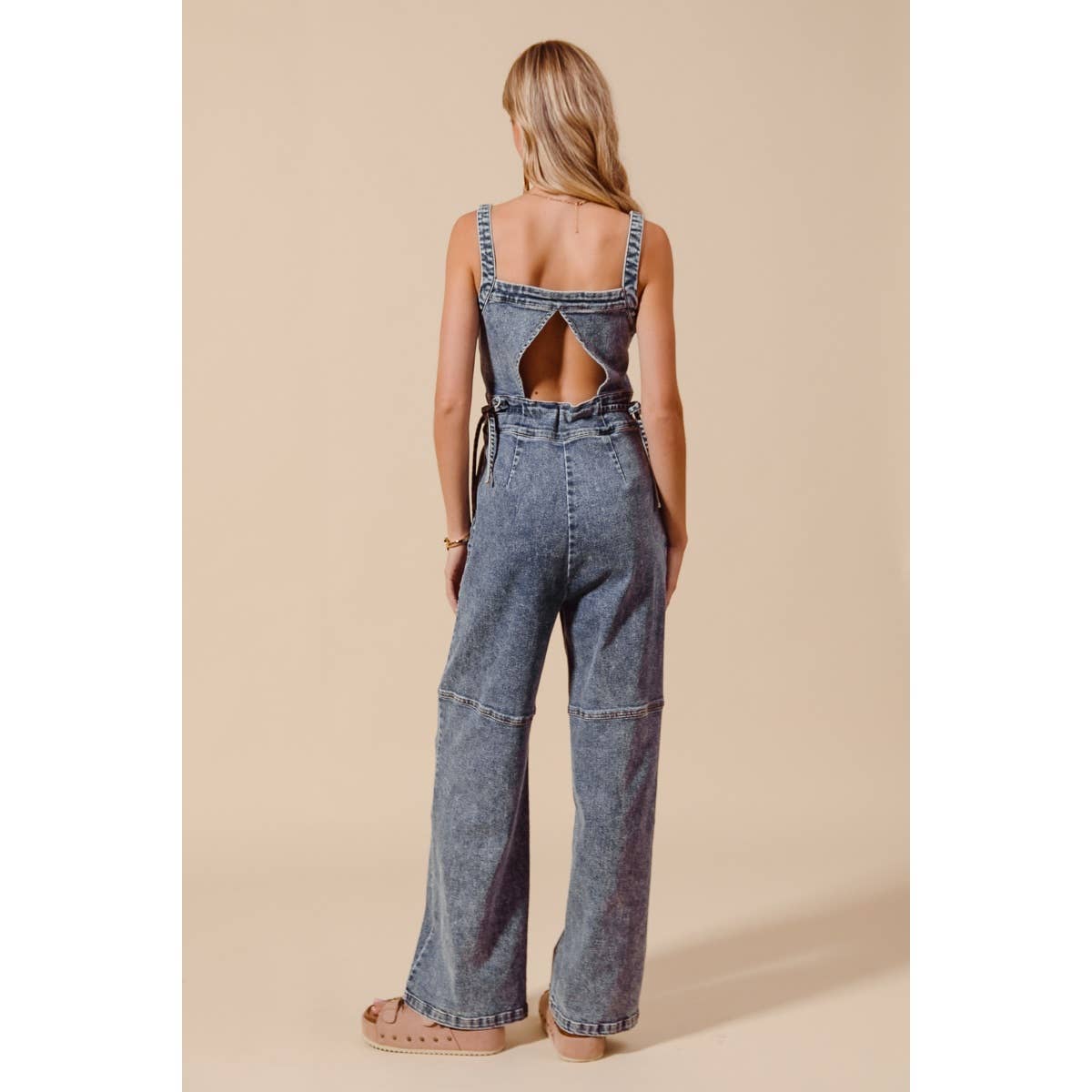 BACK CUTOUT ZIP UP DENIM JUMPSUIT OVERALLS