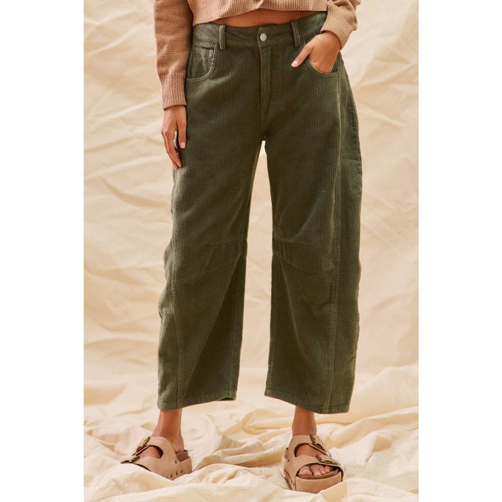 MID RISE CORDUROY BARREL PANTS